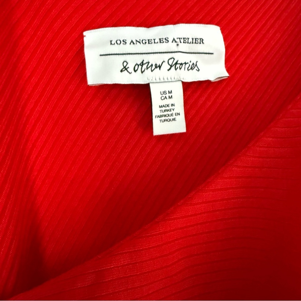 & OTHER STORIES Ruffle Neck Midi Red Dress Size M - Picture 5 of 8